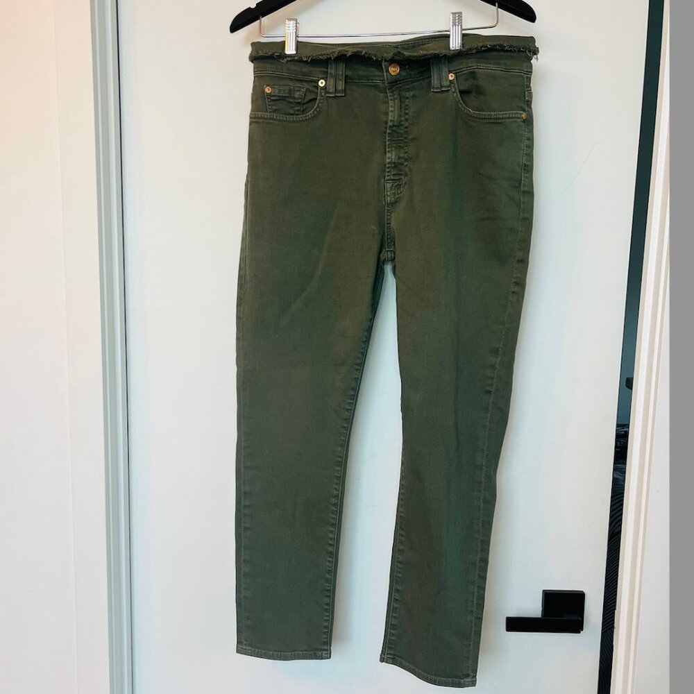 7 For All Mankind Mid-Rise Foldover Waist Cropped Skinny Jeans